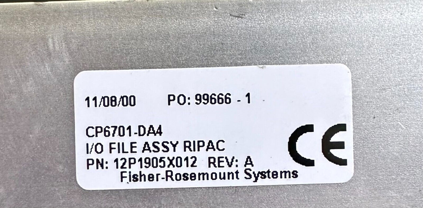 FISHER ROSEMOUNT CP6701-DA4 / CP6701DA4 I/O FILE RACK ASSEMBLY RIPAC 12P1905X012