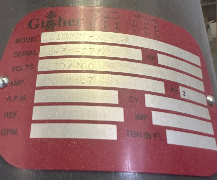 NEW GUSHER 11022E-XL-LH / 11022EXLLH COOLANT PUMP 3HP Z301747 230/460V 3450RPM