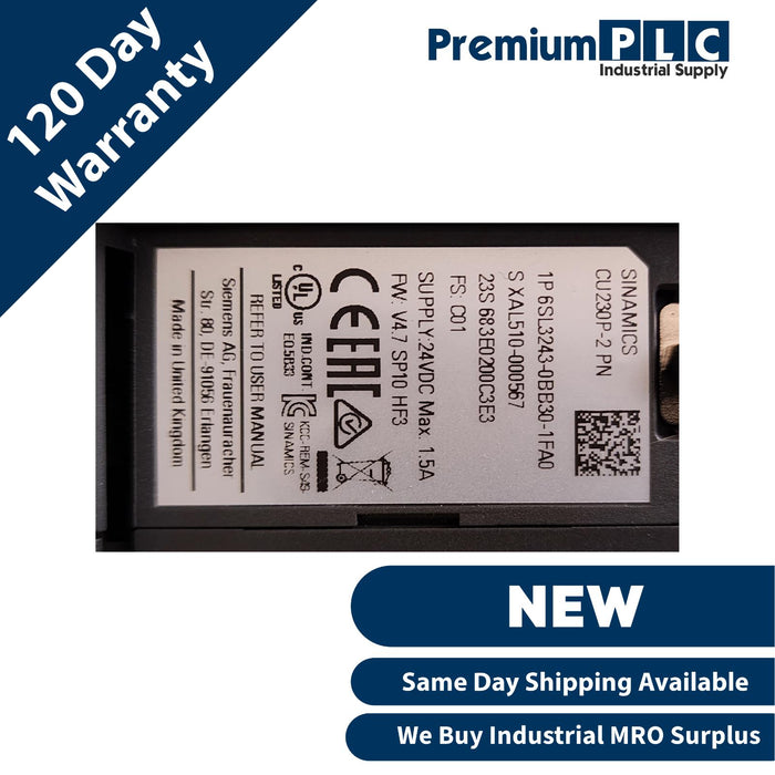 NEW SIEMENS 6SL3243-0BB30-1FA0 SINAMICS G120 CONTROL UNIT CU230P-2 PN FW: V4.7