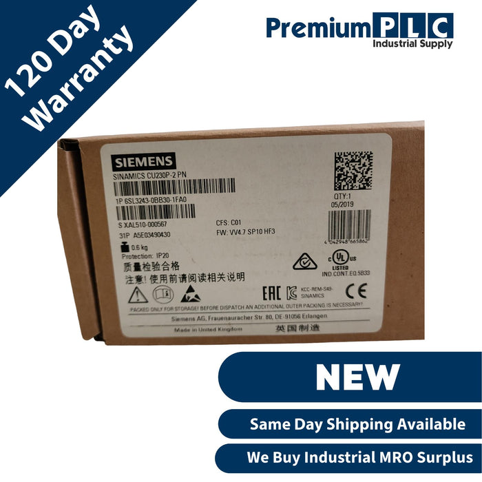 NEW SIEMENS 6SL3243-0BB30-1FA0 SINAMICS G120 CONTROL UNIT CU230P-2 PN FW: V4.7