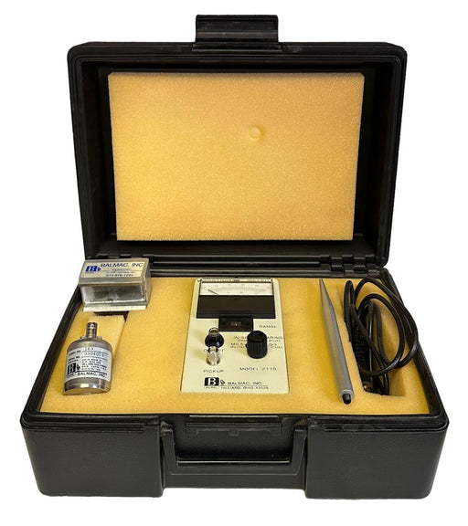 BALMAC INC MODEL 211S VIBRATION METER W/ MODEL 163 PROBE, CABLES AND CASE