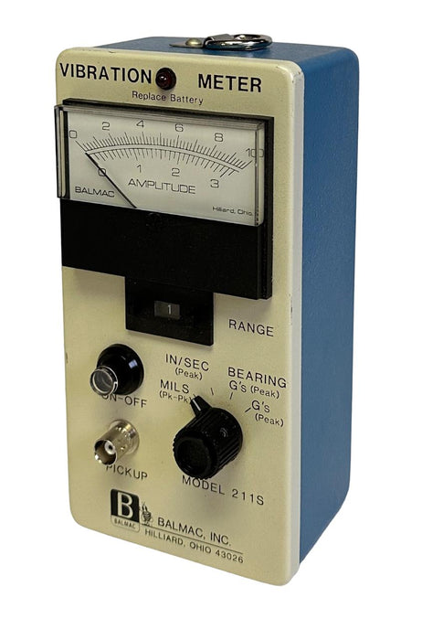 BALMAC INC MODEL 211S VIBRATION METER W/ MODEL 163 PROBE, CABLES AND CASE