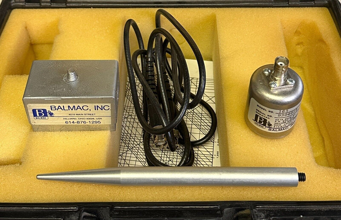BALMAC INC MODEL 211S VIBRATION METER W/ MODEL 163 PROBE, CABLES AND CASE