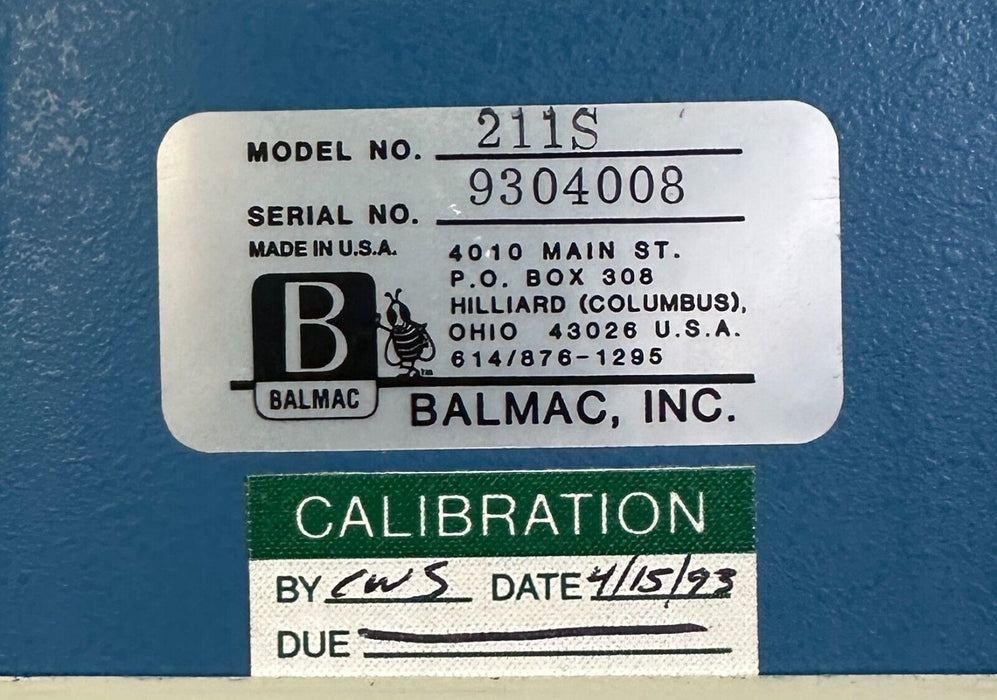 BALMAC INC MODEL 211S VIBRATION METER W/ MODEL 163 PROBE, CABLES AND CASE