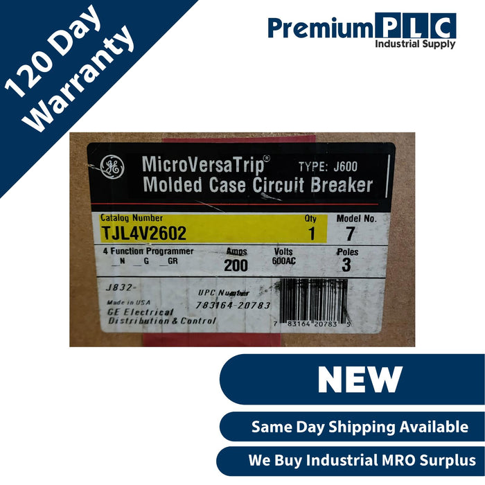 NEW GE TJL4V2602 MicroVersaTrip CIRCUIT BREAKER 200A 600V 3P W/ T4VT TRIP 200A