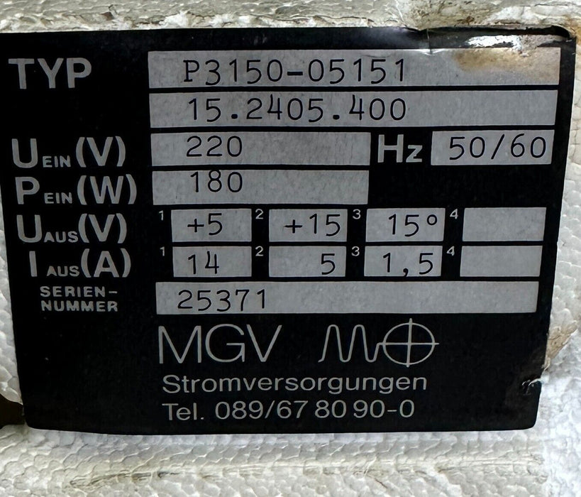 NEW MGV MO P3150-05151 / P315005151 POWER SUPPLY 220V 180W 50/60Hz 15.2405.400