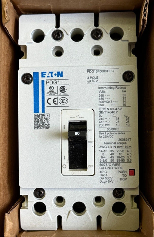 NEW EATON PDG13F0080TFFJ Power Defense MOLDED CASE CIRCUIT BREAKER 80A 480V PDG1