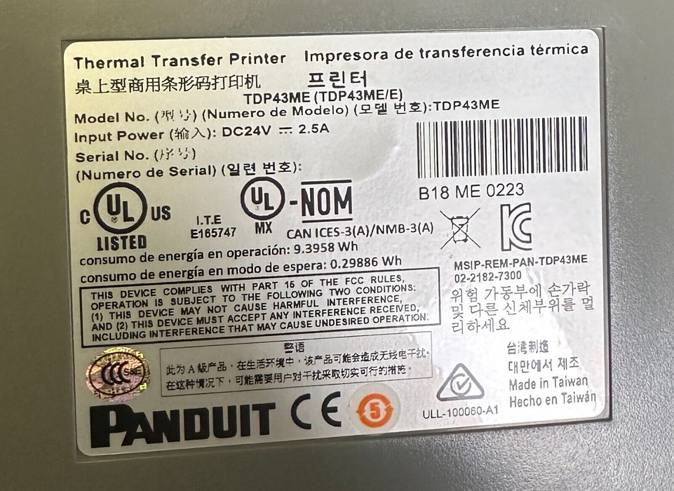 PANDUIT TDP43ME THERMAL TRANSFER DESKTOP PRINTER 300dpi 24Vdc 2.5A TDP43ME/E