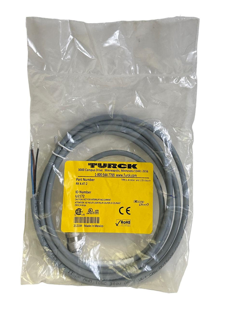 NEW TURCK RK 4.4T-2 / RK44T2 M12 EURO 2M CORDSET SINGLE-ENDED U2172