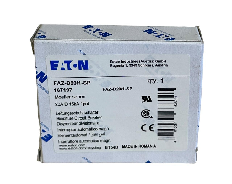 NEW EATON FAZ-D20/1-SP / FAZD201SP MINI CIRCUIT BREAKER 20A 15kA 1-POLE 167197