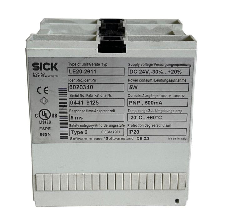 SICK LE20-2611 / LE202611 SAFETY SWITCHING AMPLIFIER 5W 24VDC 500mA 6020340