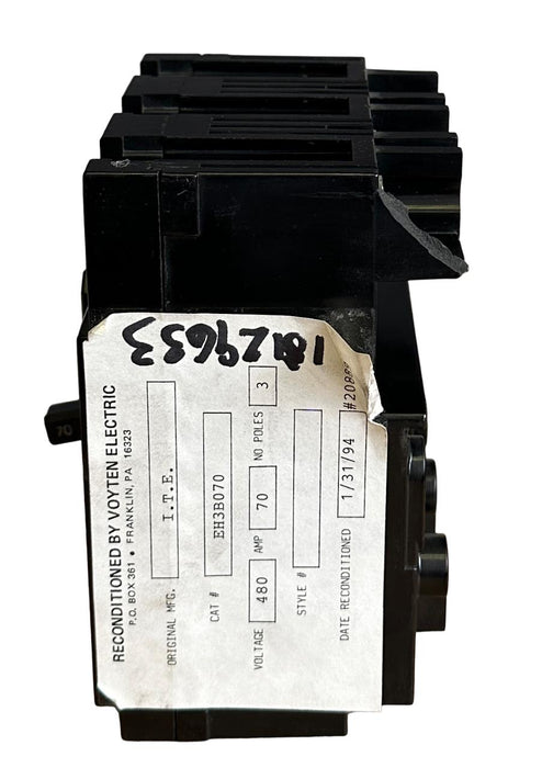 RECONDITIONED ITE SIEMENS EH3-B070 / EH3B070 CIRCUIT BREAKER 480VAC 70A 3-POLE *