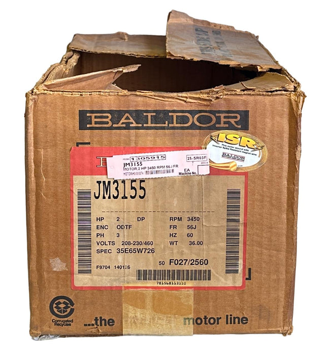 NEW BALDOR JM3155 ISR ELECTRIC MOTOR 2HP 3-PH 208-230/460V 3450RPM 35E65W726