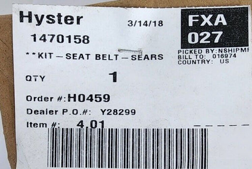 NEW HYSTER 1470158 SEAT BELT KIT