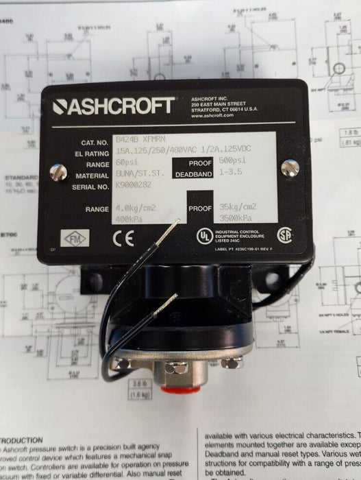 NIB ASHCROFT B424BXFMRN PRESSURE SWITCH RANGE: 60PSI