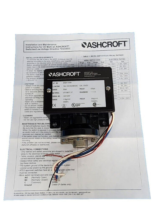 NIB ASHCROFT B464V XFM PRESSURE SWITCH B464VXFM RANGE: 30PSI