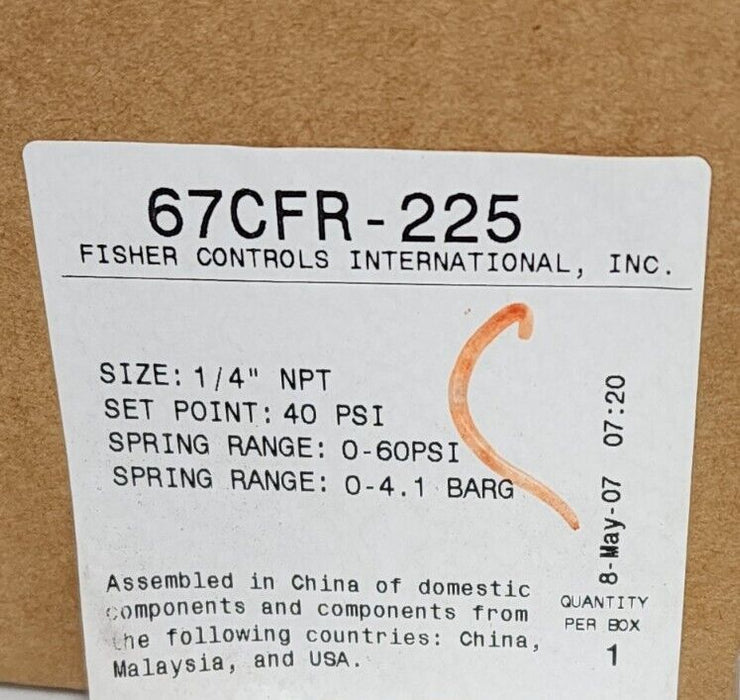 NIB FISHER CONTROLS 67CFR-225 PRESSURE REGULATOR SIZE: 1/4'' NPT