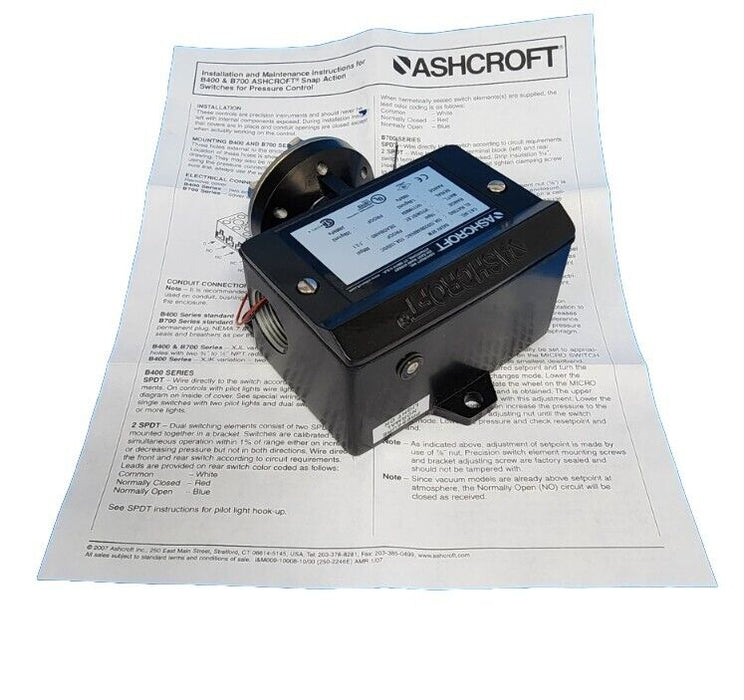 NIB ASHCROFT B424VXFM PRESSURE SWITCH V424V XFM RANGE: 15PSI