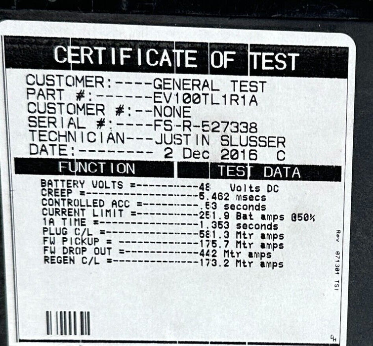 REPAIRED GE HYSTER EV100TL1R1A / 3022346 VEHICLE CONTROL CARD IC3645EV 2016 TEST