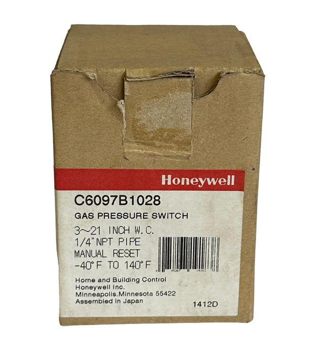 NEW HONEYWELL C6097B-1028 / C6097B1028 GAS PRESSURE SWITCH MANUAL RESET