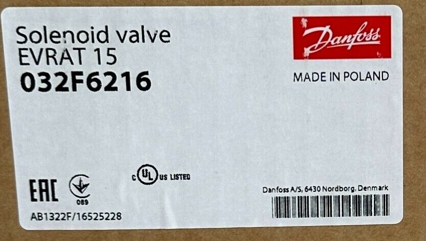 NEW DANFOSS 032F6216 EVRAT-15 SOLENOID VALVE W/ DANFOSS 027N2011 FLANGE SET NOS