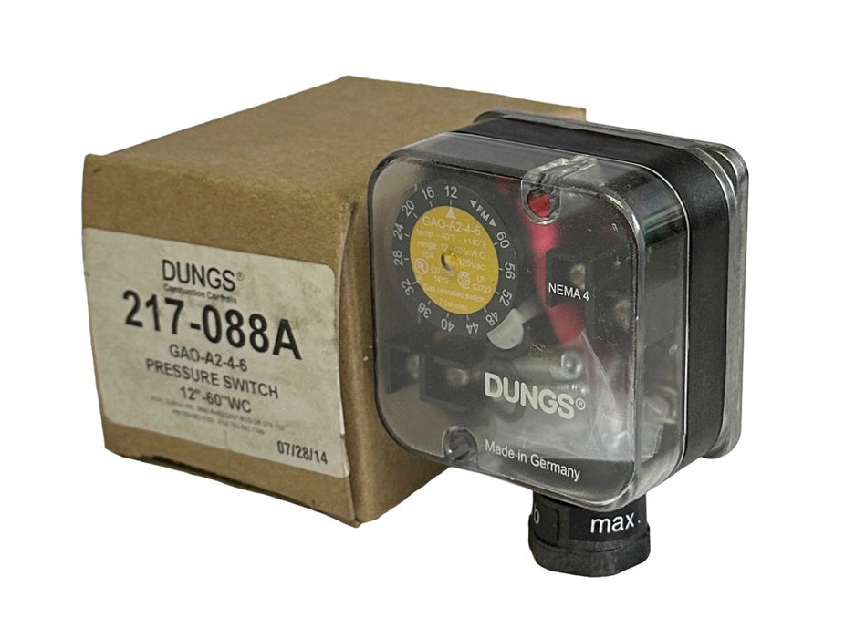 NEW DUNGS 217-088A / GAO-A2-4-6 GAS PRESSURE SWITCH 12''-60''WC 217088A GAOA246