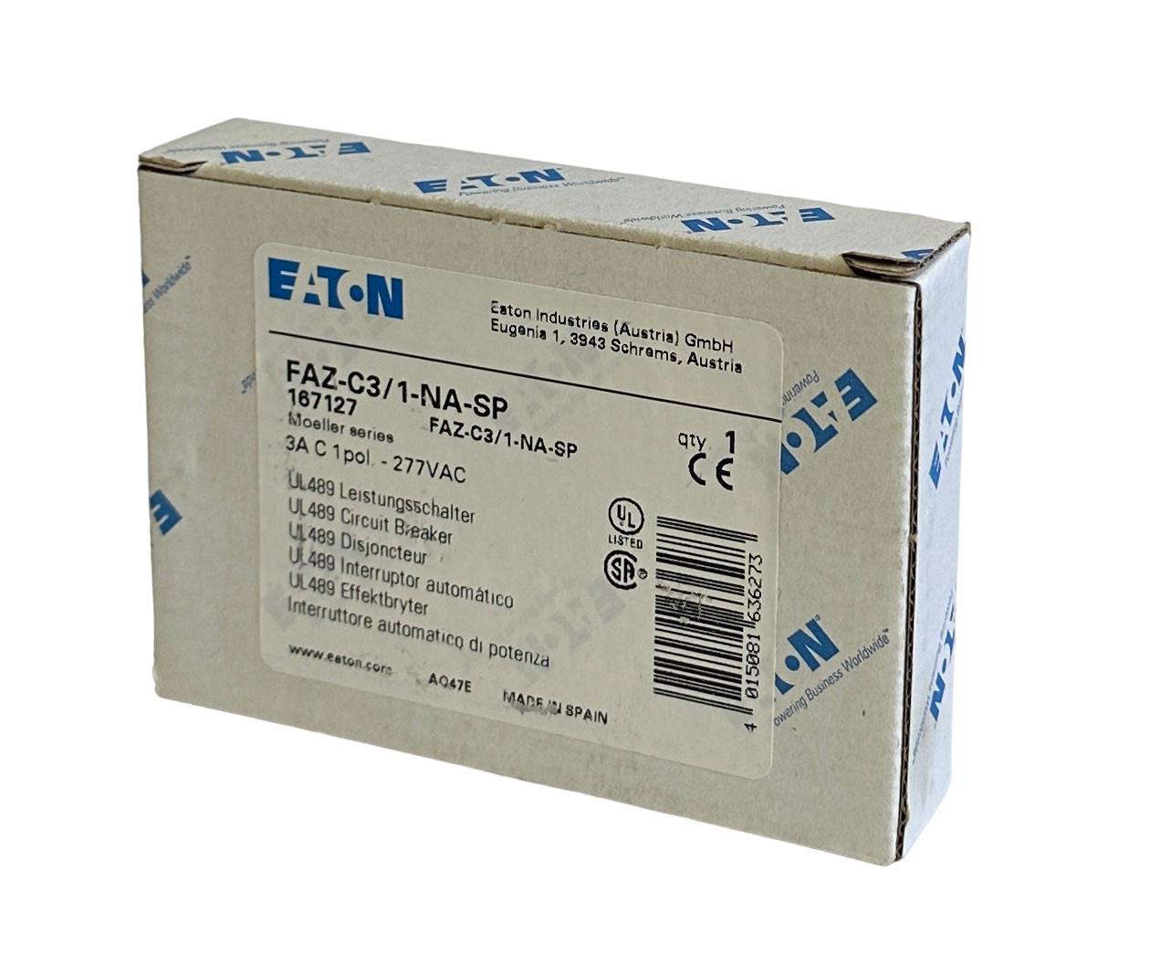NEW EATON FAZ-C3/1-NA-SP / 167127 MOELLER SERIES 3A CIRCUIT BREAKER 1P 277VAC