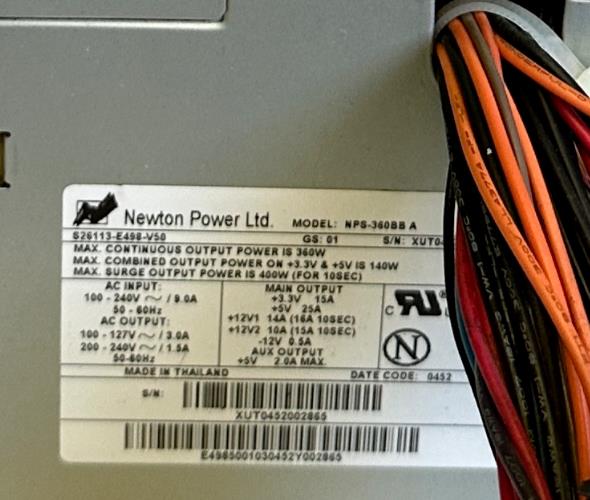 NEWTON POWER S26113-E498-V50 / NPS-360BB A POWER SUPPLY 110-240VAC 9A Rev. 03