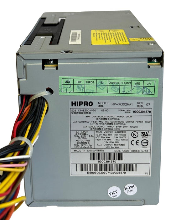 HIPRO S26113-E500-V70 / HP-W302HA1 POWER SUPPLY 100-240VAC 50/60Hz 8.5A INPUT
