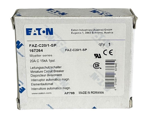NEW EATON FAZ-C20/1-SP / 167264 MOELLER SERIES 20A CIRCUIT BREAKER 1POL 15kA