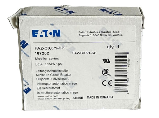 NEW EATON FAZ-C0,5/1-SP / 167252 MOELLER SERIES 0.5A CIRCUIT BREAKER 1POL 15kA