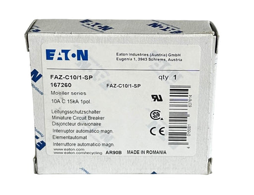 NEW EATON FAZ-C10/1-SP / 167260 MOELLER SERIES 10A CIRCUIT BREAKER 1POL 15kA