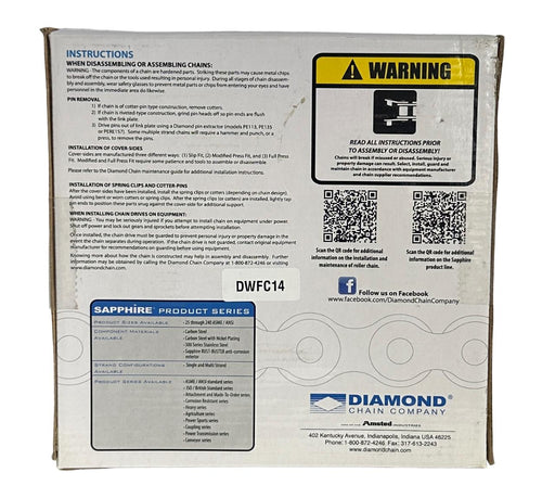 NEW DIAMOND S-08B-1R-10FT / S08B1R10FT SAPPHIRE ROLLER CHAIN 10FT RIVETED