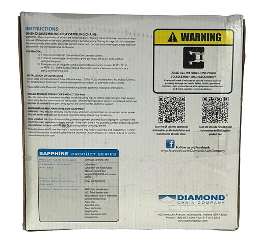 NEW DIAMOND 06B-2X10FT / 06B-2 RIV CH 10F SAPPHIRE ROLLER CHAIN 10FT RIVETED