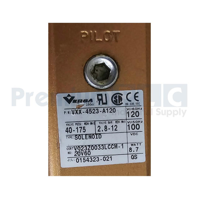 NEW VERSA VXX-4523-A120 4-Way / 3-Position V-SERIES PNEUMATIC AIR VALVE 120VAC