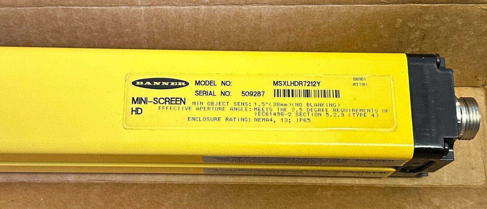 NEW BANNER MSXLHDR7212Y MINI-SCREEN HD SAFETY LIGHT CURTAIN RECEIVER 38mm 68961