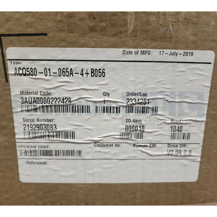 NEW ABB ACQ580-01-065A-4+B056 / 3AUA0000222428 AC DRIVE VFD 50HP 460V w/ACH-AP-H