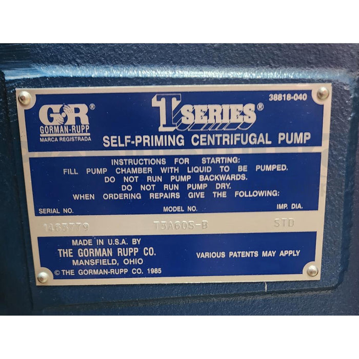 GORMAN-RUPP T3A60S-B / T3A60SB SUPER-T SELF-PRIMING CENTRIFUGAL PUMP 3" 450GPM
