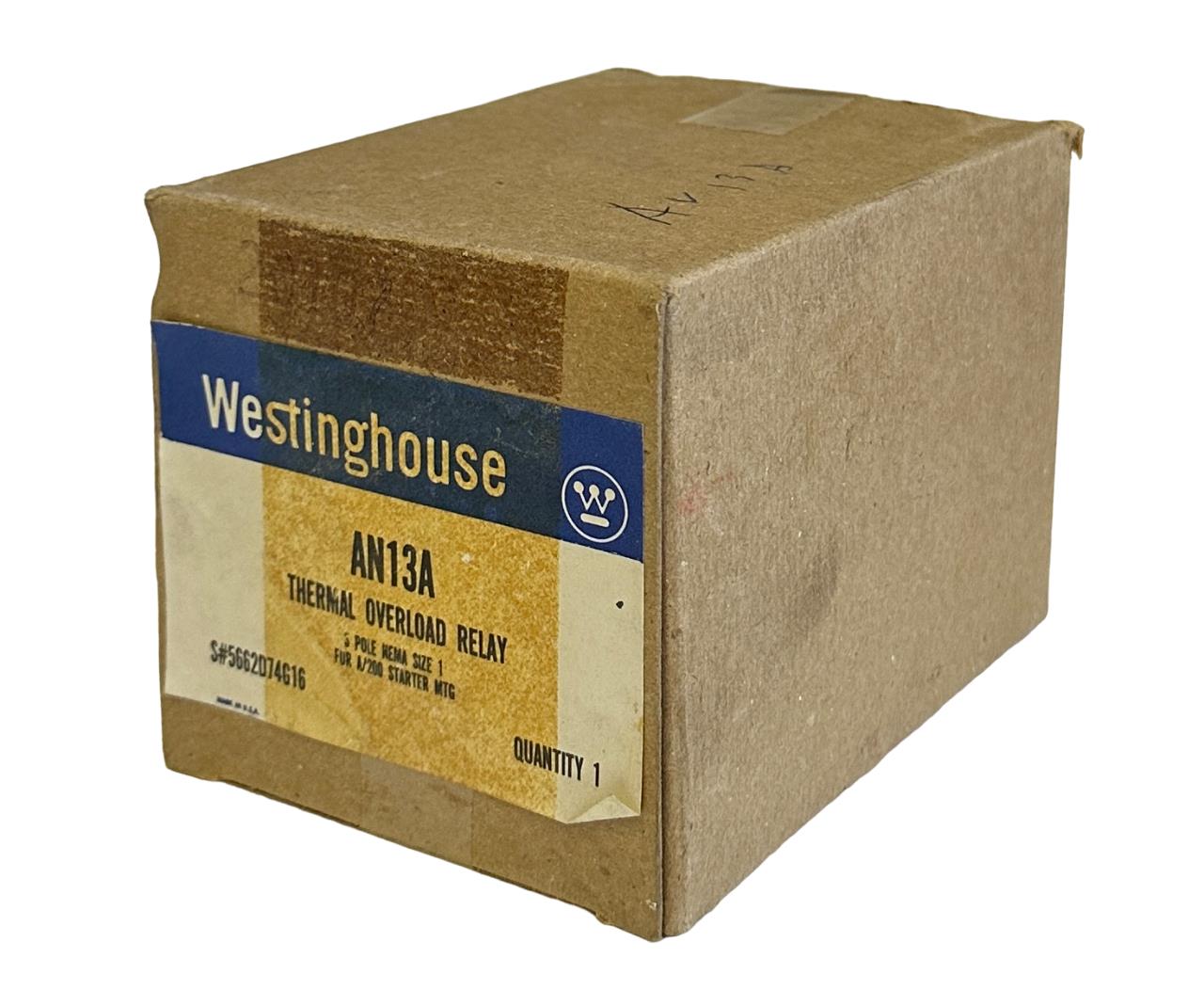 NEW WESTINGHOUSE AN13A / 5662D74G16 THERMAL OVERLOAD RELAY SIZE 1 FOR A/200 NSMP