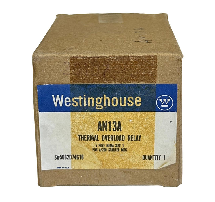 NEW WESTINGHOUSE AN13A / 5662D74G16 THERMAL OVERLOAD RELAY SIZE 1 FOR A/200 NSMP