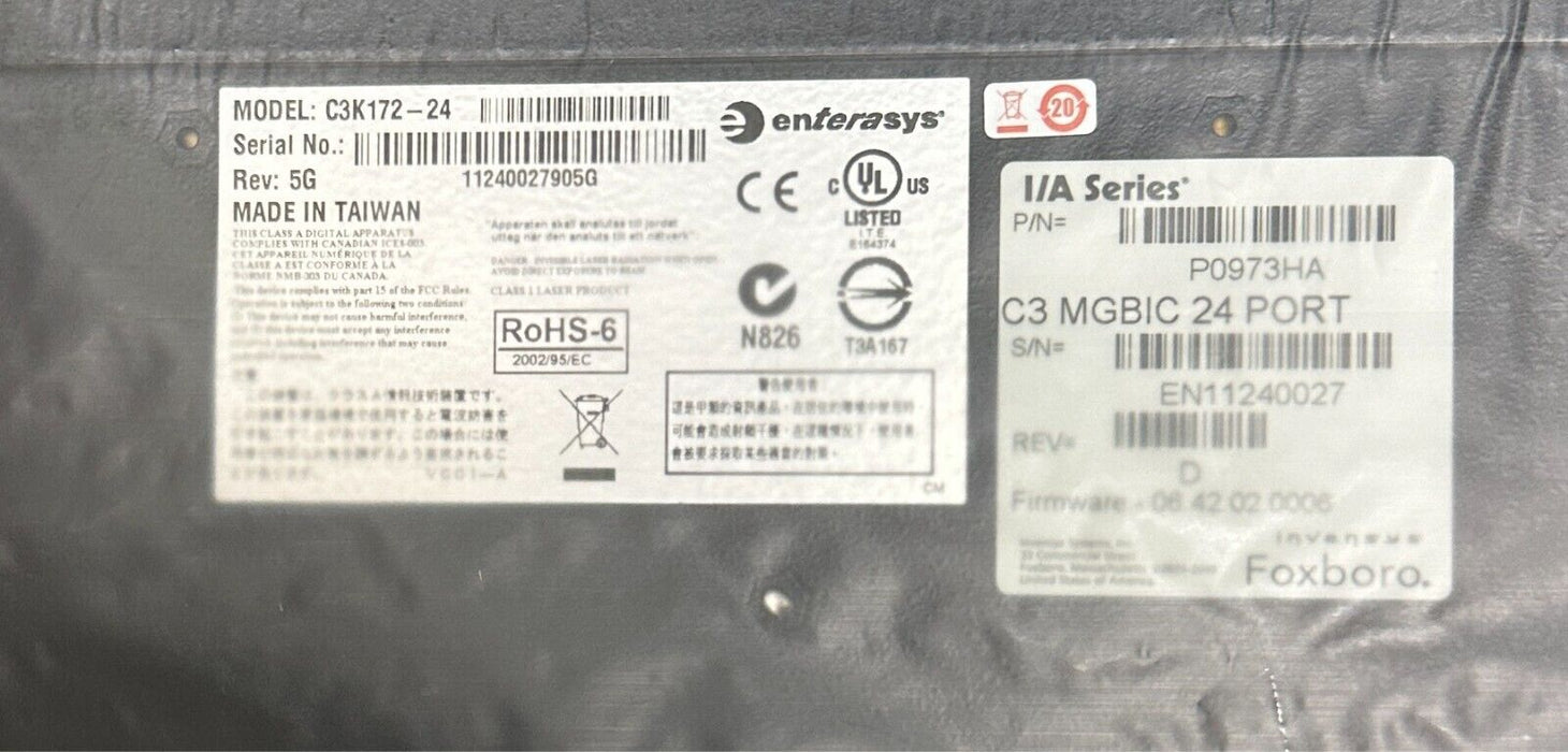 NEW ENTERASYS FOXBORO P0973HA / C3K172-24 I/A SERIES C3 MGBIC 24-PORT EtherNET