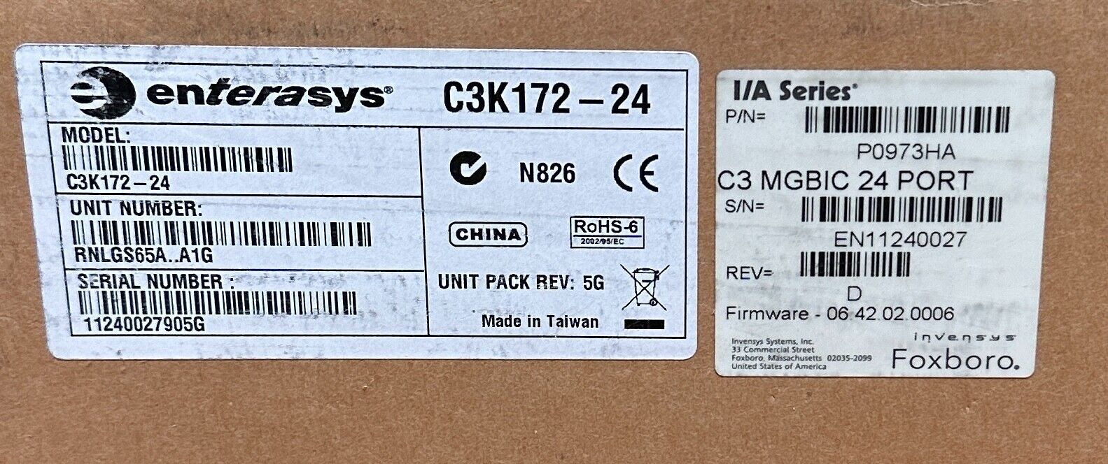 NEW ENTERASYS FOXBORO P0973HA / C3K172-24 I/A SERIES C3 MGBIC 24-PORT EtherNET