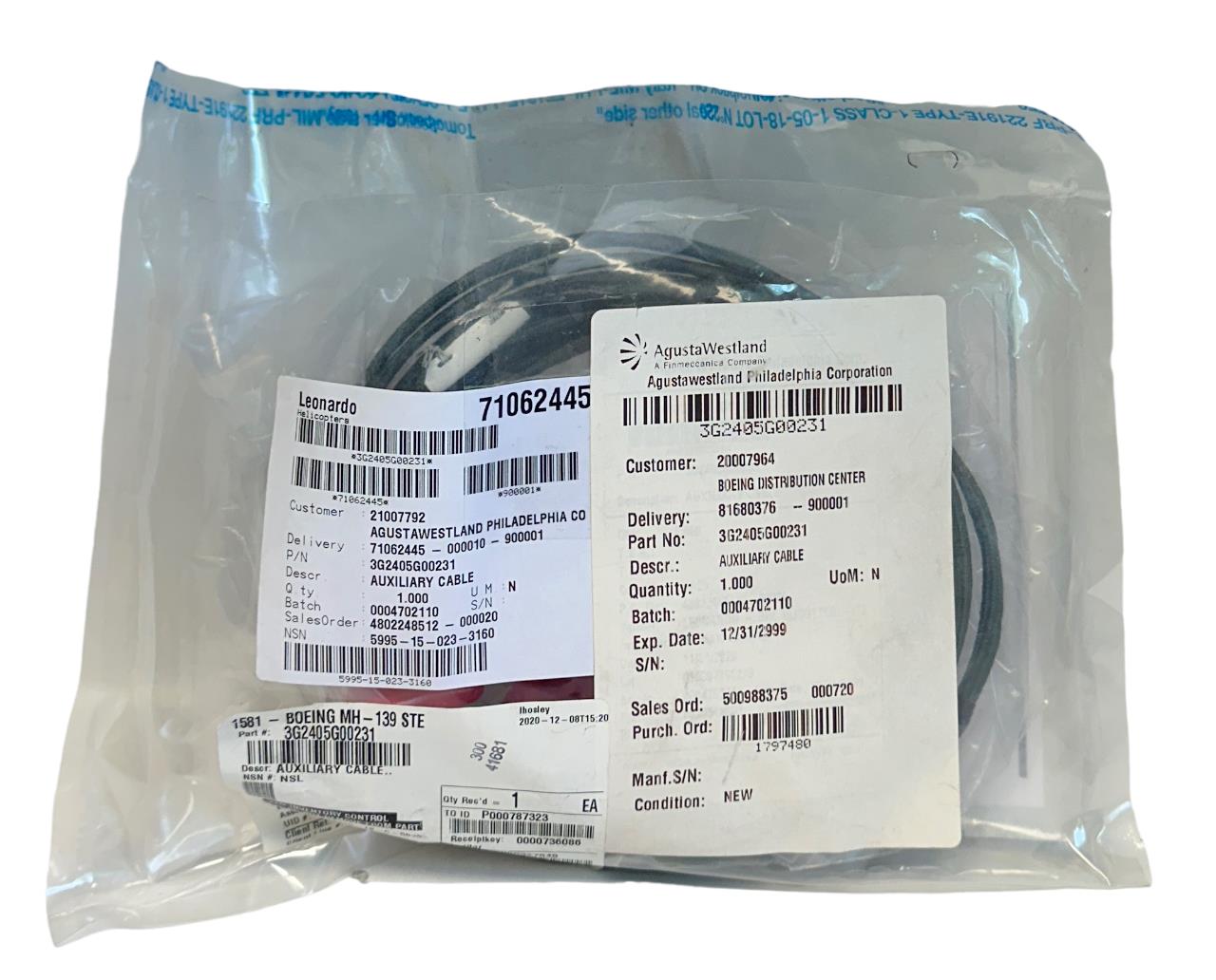 NEW AgustaWestland LEONARDO 3G2405G000231 / 71062445 AUXILIARY CABLE NSMP