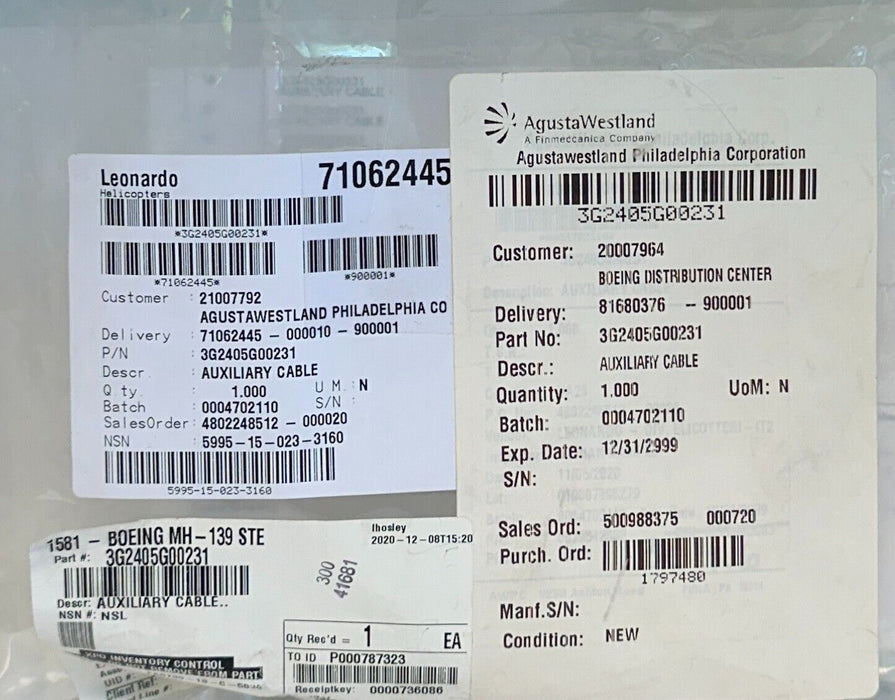 NEW AgustaWestland LEONARDO 3G2405G000231 / 71062445 AUXILIARY CABLE NSMP