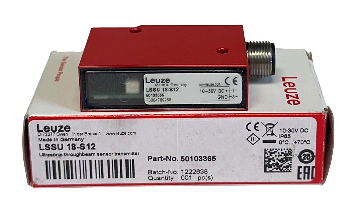 NEW LEUZE LSSU 18-S12 / 50103365 ULTRASONIC THROUGH BEAM SENSOR TRANSMITTER NSMP