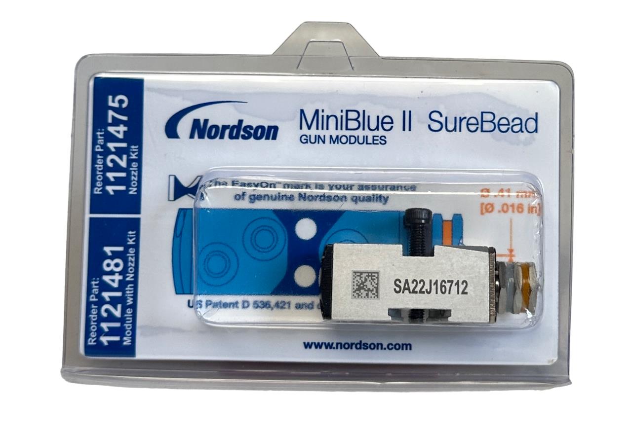 NEW NORDSON 1121481 MiniBlue II SureBead GUN MODULE WITH NOZZLE KIT .41mm/.016''