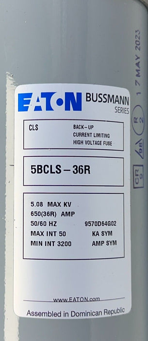 EATON BUSSMANN 5BCLS-36R DOUBLE-BARREL FUSE 5.08kV 650(36R)A CLS 9570D64G02 NSMP
