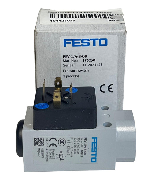 NEW FESTO PEV-1/4-B-OD / 175250 PRESSURE SWITCH 250VAC MAX 125VDC 1.2MPa NSMP