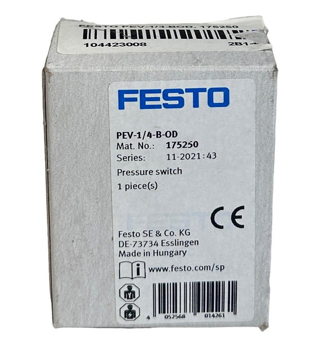 NEW FESTO PEV-1/4-B-OD / 175250 PRESSURE SWITCH 250VAC MAX 125VDC 1.2MPa NSMP