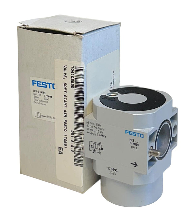 NEW FESTO HEL-D-MIDI / 170691 SOFT START ON/OFF VALVE 2/2 0.3-1.6MPa NSMP